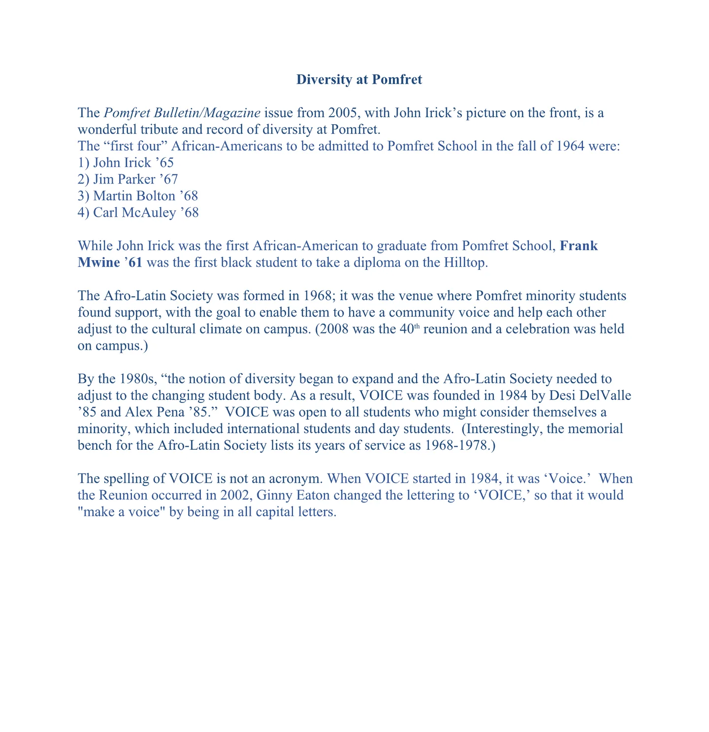 Page 1: Diversity at Pomfret