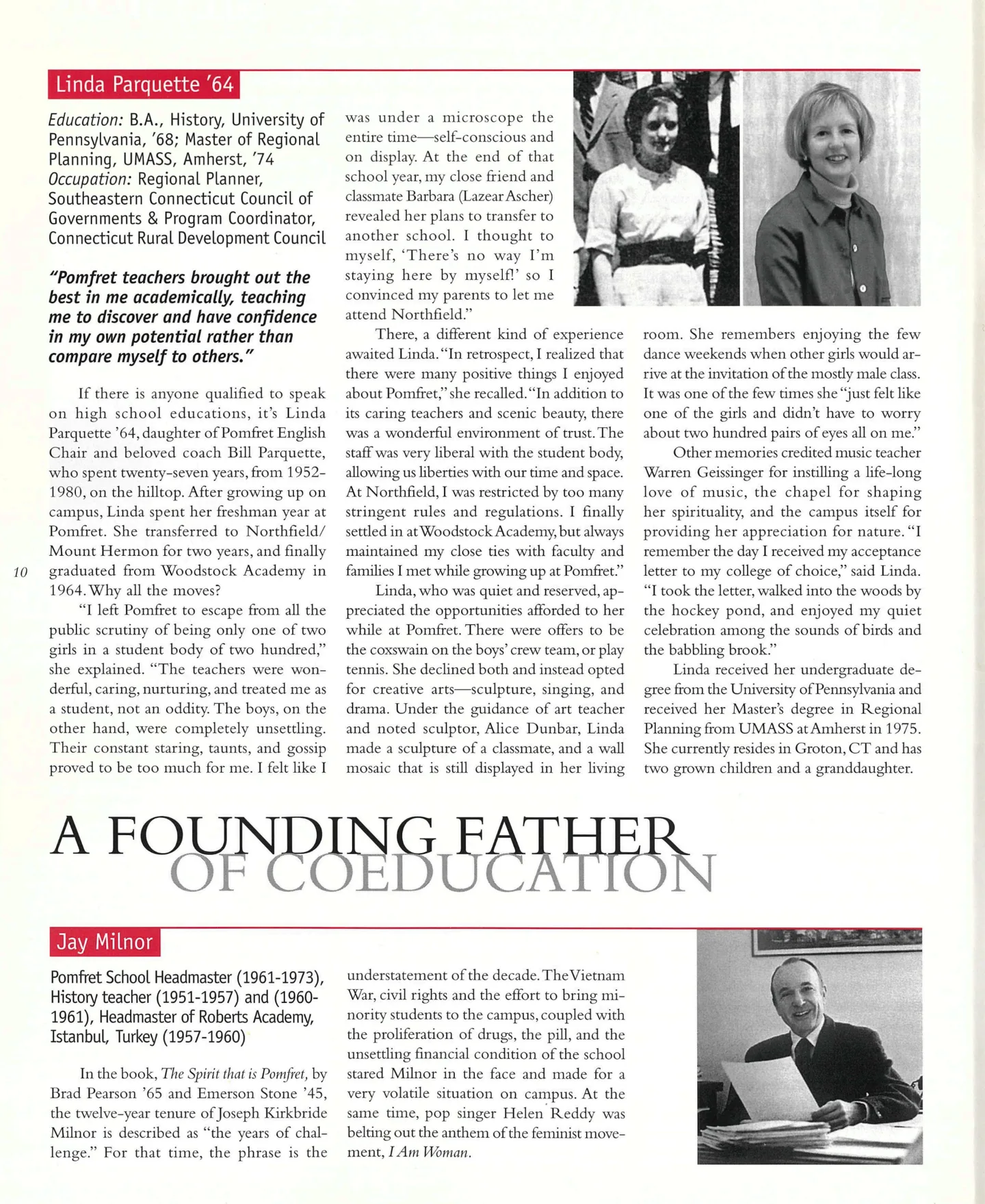 Page 10: Linda Parquette '64 + Jay Milnor