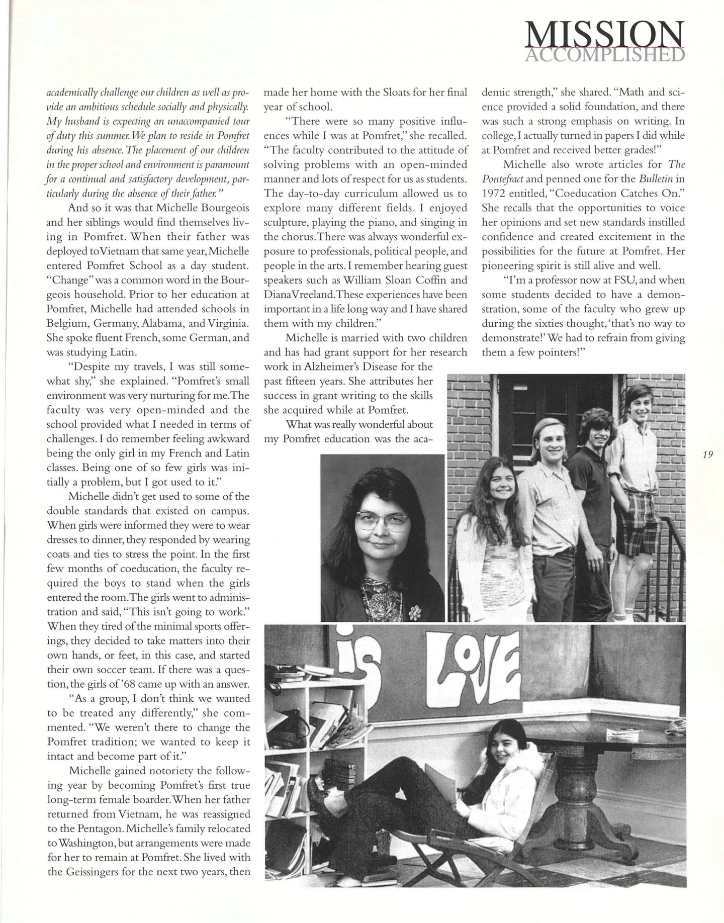 Page 19: Michelle Bourgeois, Ph.D. '72