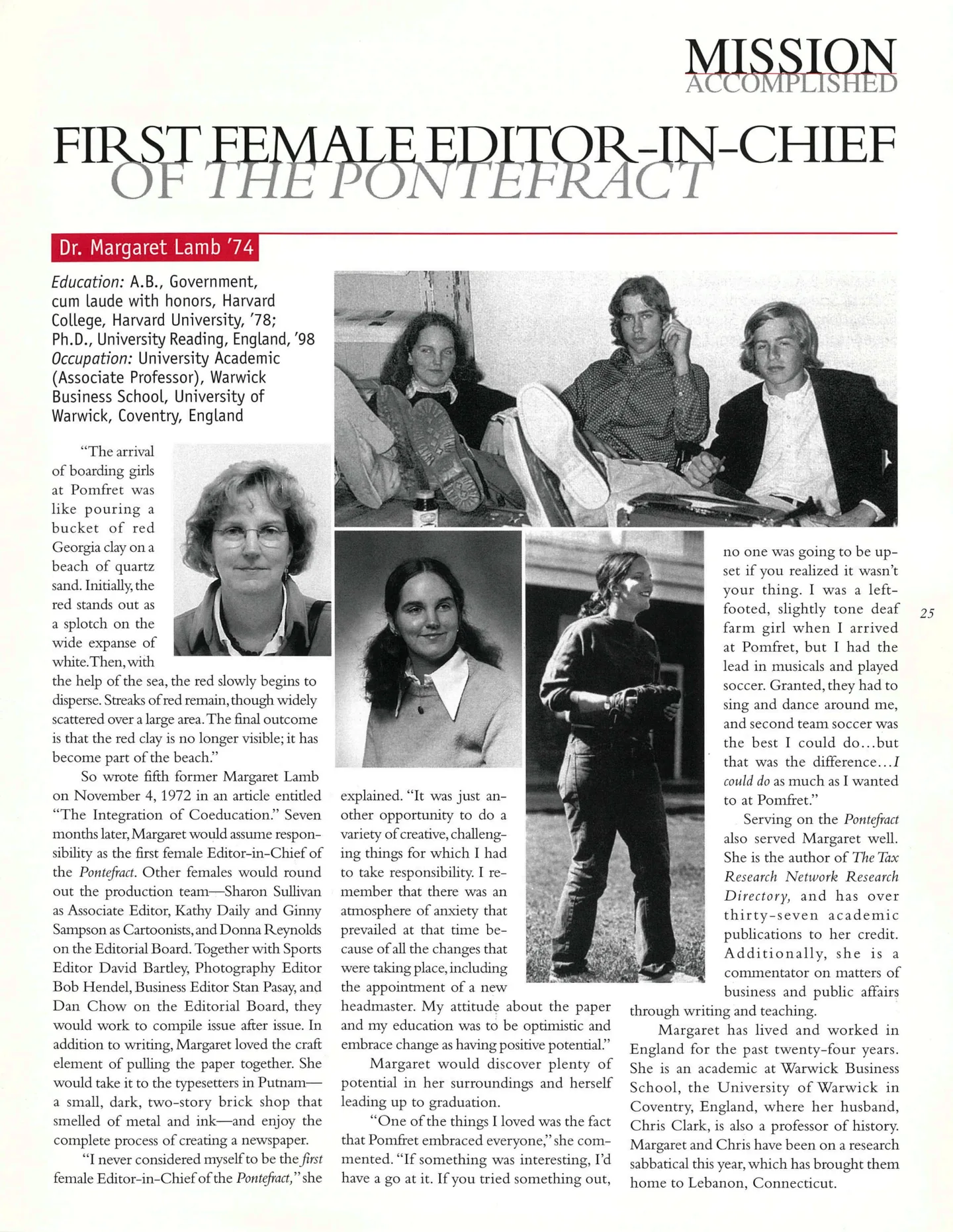 Page 24: First Female Editor-in-Chief — Margaret Lamb '74